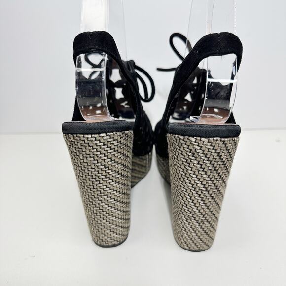 Jeffrey Campbell Suede Lace Up Platform Heel Peep Toe Sandal Black Women 8.5 - Picture 5 of 11